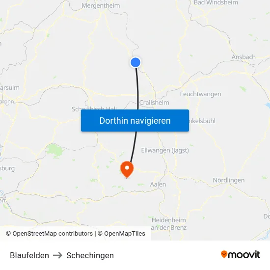 Blaufelden to Schechingen map