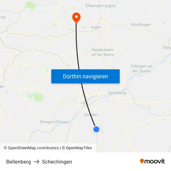 Bellenberg to Schechingen map