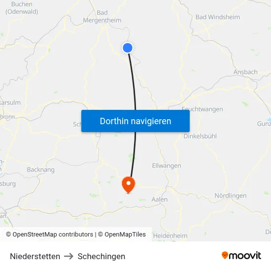 Niederstetten to Schechingen map