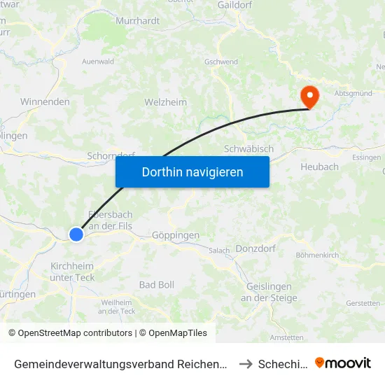 Gemeindeverwaltungsverband Reichenbach An Der Fils to Schechingen map