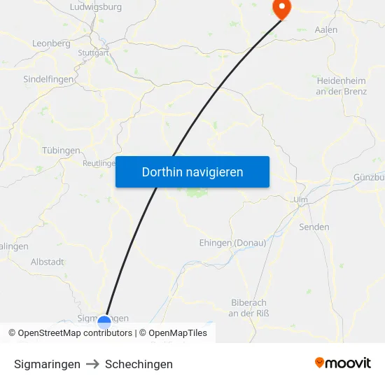 Sigmaringen to Schechingen map
