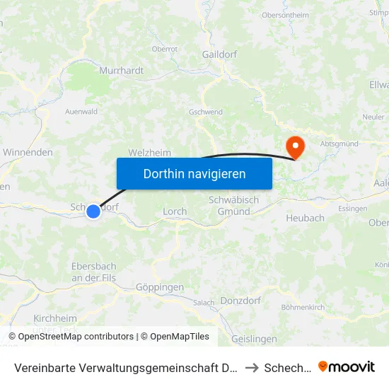 Vereinbarte Verwaltungsgemeinschaft Der Stadt Schorndorf to Schechingen map