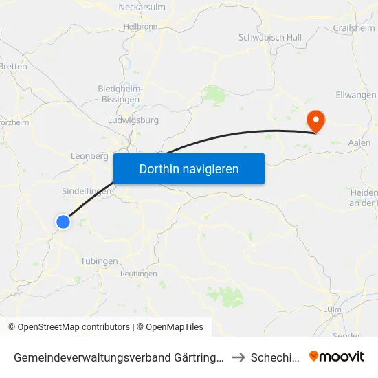 Gemeindeverwaltungsverband Gärtringen/Ehningen to Schechingen map