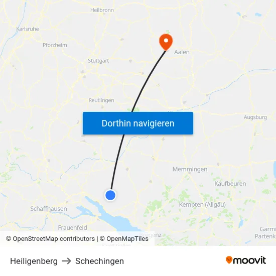 Heiligenberg to Schechingen map