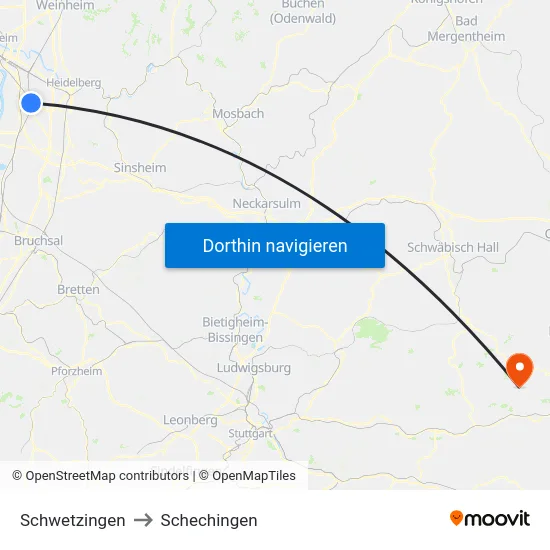 Schwetzingen to Schechingen map