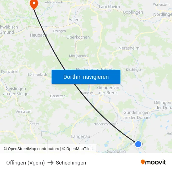 Offingen (Vgem) to Schechingen map