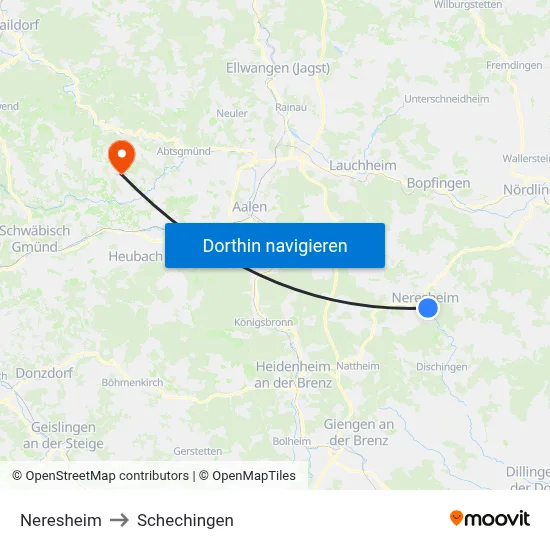 Neresheim to Schechingen map