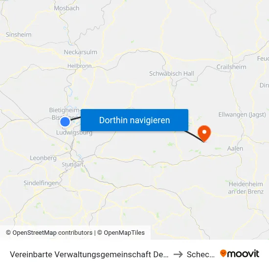 Vereinbarte Verwaltungsgemeinschaft Der Stadt Bietigheim-Bissingen to Schechingen map
