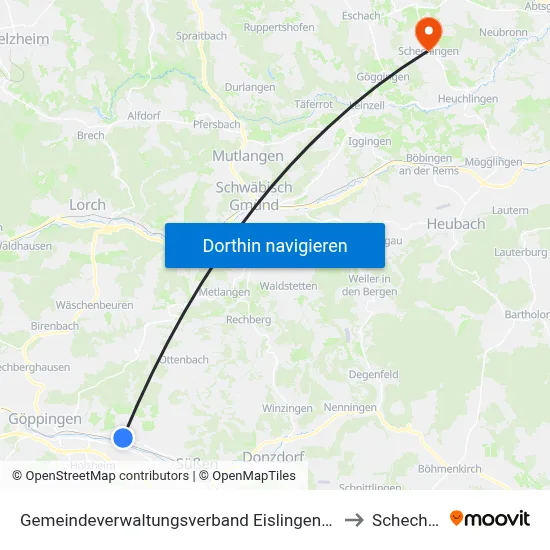 Gemeindeverwaltungsverband Eislingen-Ottenbach-Salach to Schechingen map