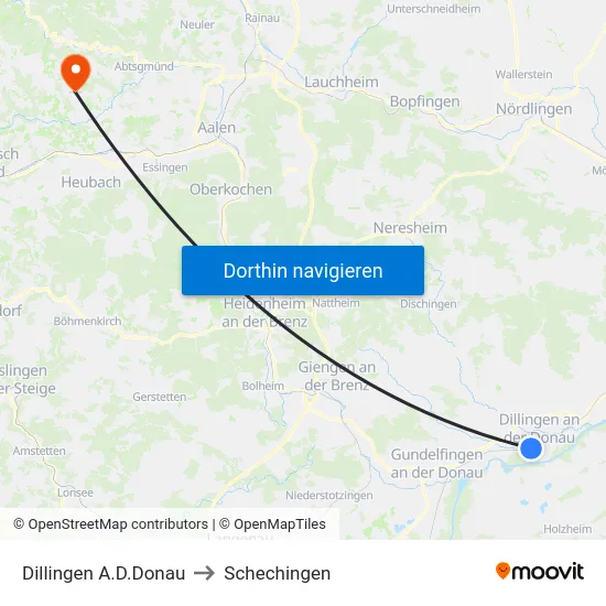 Dillingen A.D.Donau to Schechingen map