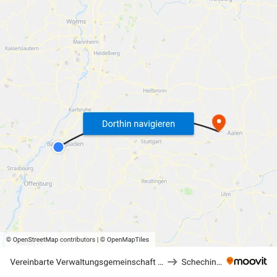 Vereinbarte Verwaltungsgemeinschaft Sinzheim to Schechingen map