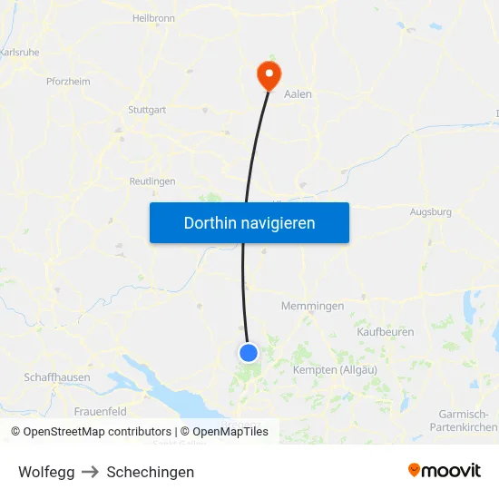 Wolfegg to Schechingen map
