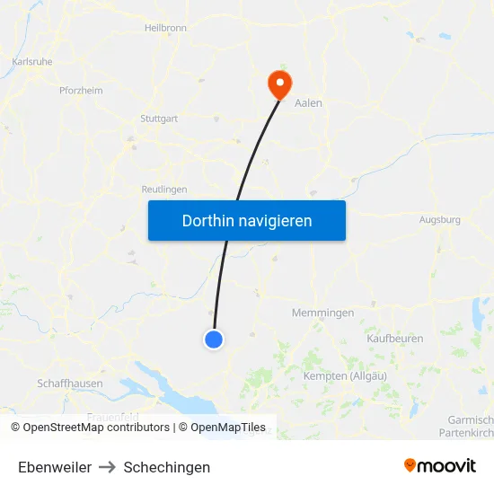 Ebenweiler to Schechingen map