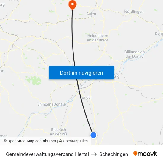 Gemeindeverwaltungsverband Illertal to Schechingen map