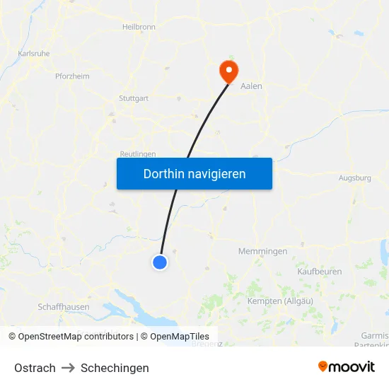 Ostrach to Schechingen map
