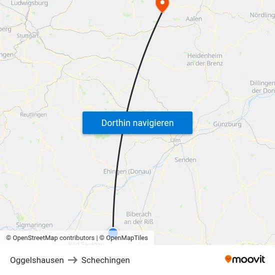 Oggelshausen to Schechingen map
