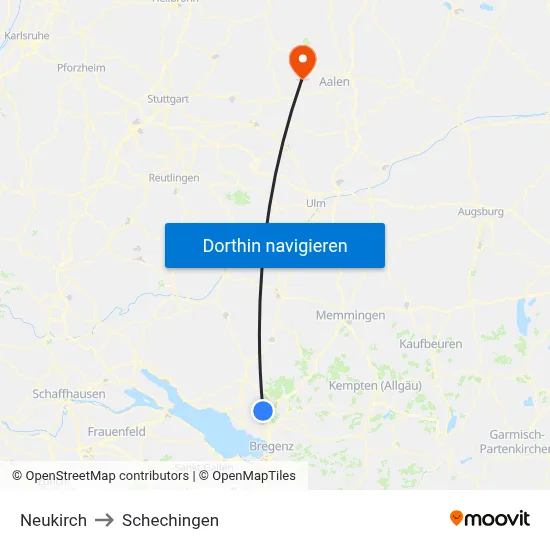 Neukirch to Schechingen map