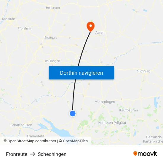 Fronreute to Schechingen map