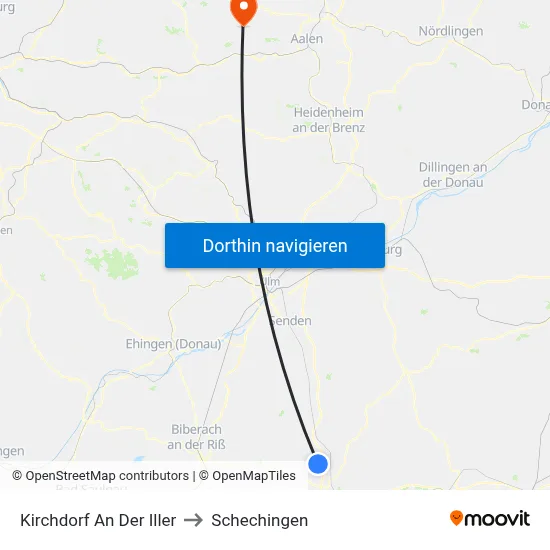 Kirchdorf An Der Iller to Schechingen map