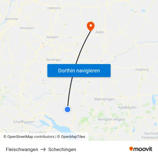 Fleischwangen to Schechingen map