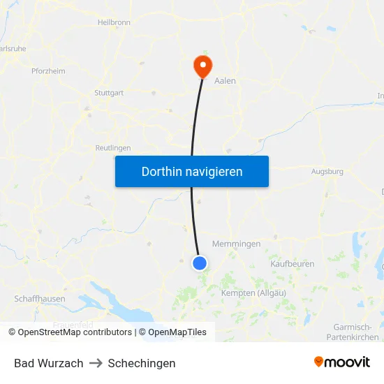 Bad Wurzach to Schechingen map