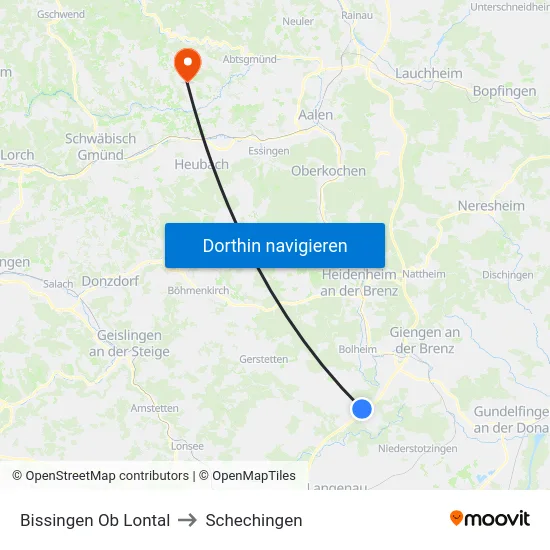 Bissingen Ob Lontal to Schechingen map