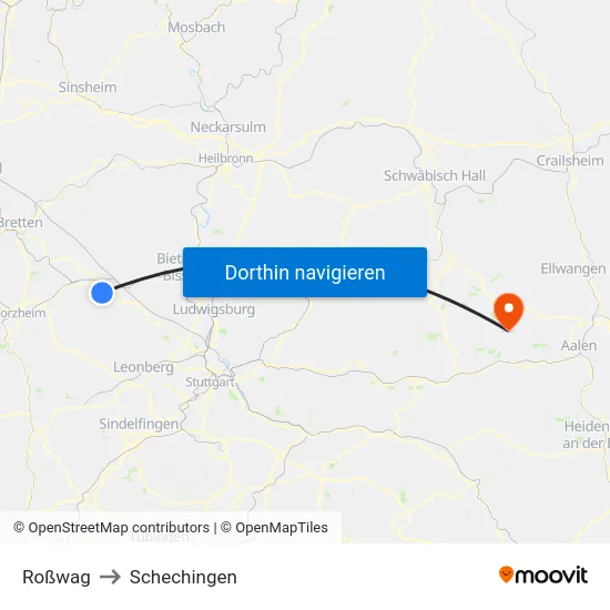 Roßwag to Schechingen map