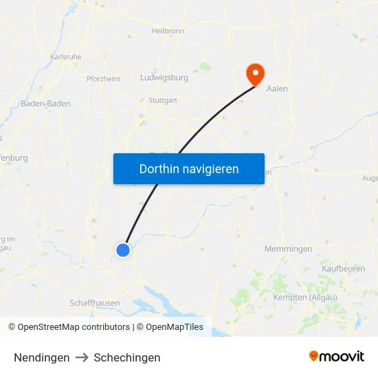 Nendingen to Schechingen map