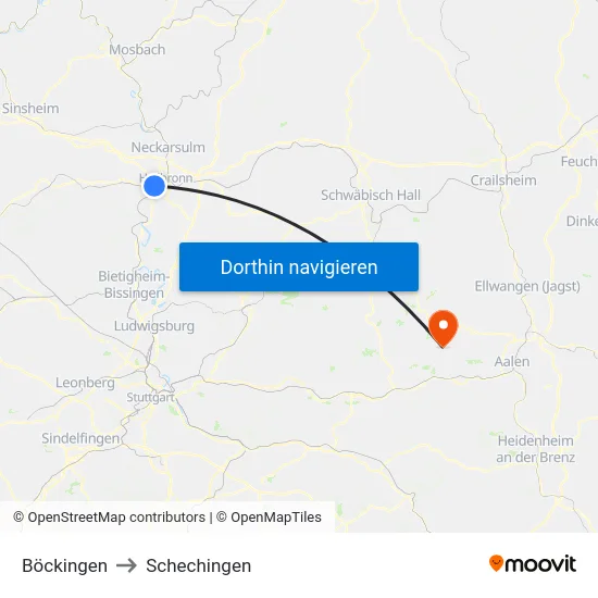 Böckingen to Schechingen map