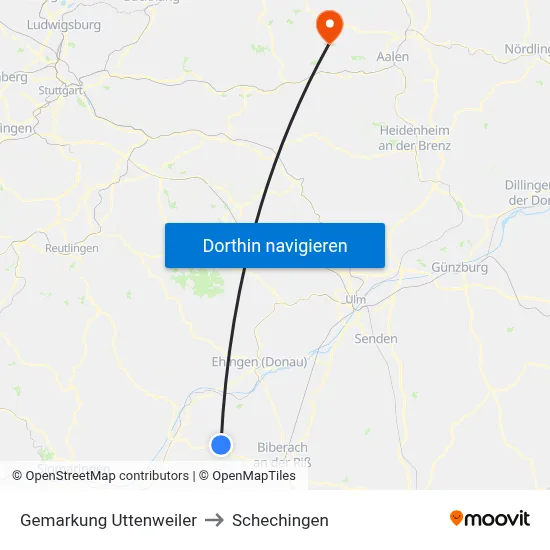 Gemarkung Uttenweiler to Schechingen map