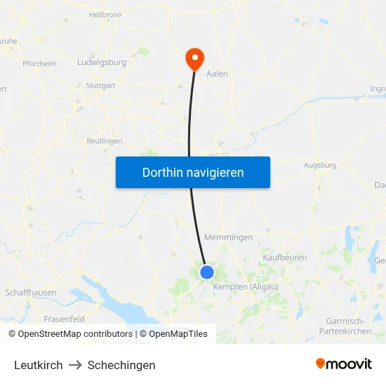 Leutkirch to Schechingen map