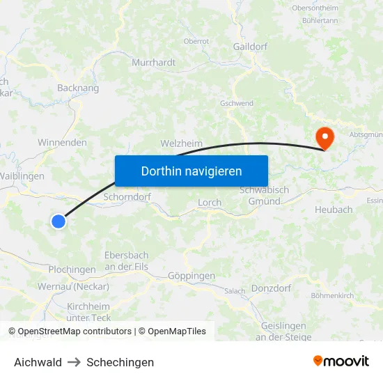 Aichwald to Schechingen map