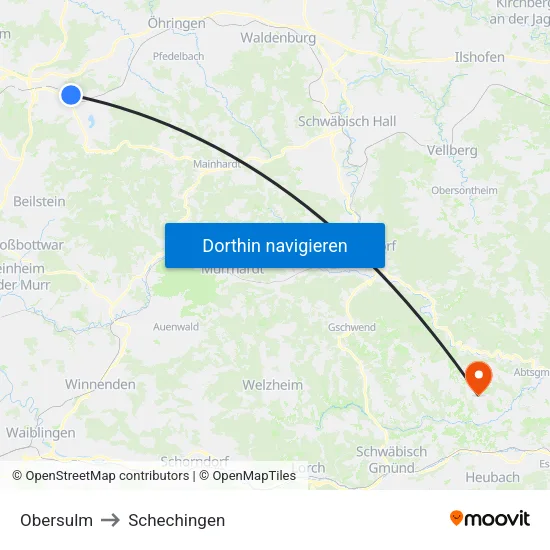 Obersulm to Schechingen map
