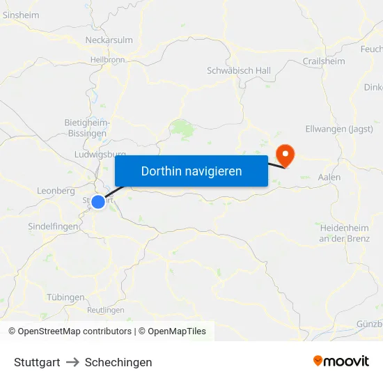 Stuttgart to Schechingen map