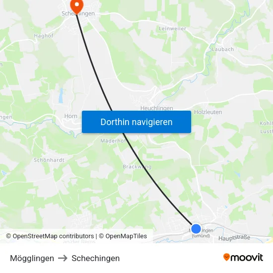 Mögglingen to Schechingen map