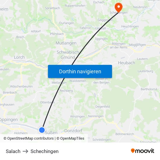 Salach to Schechingen map