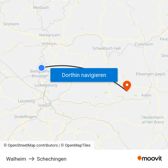 Walheim to Schechingen map