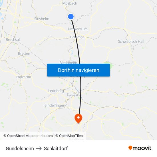 Gundelsheim to Schlaitdorf map