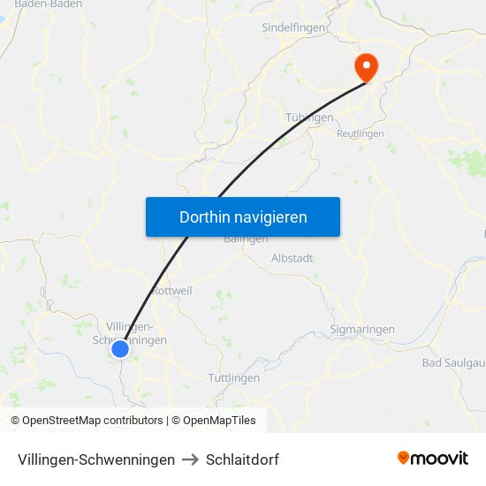 Villingen-Schwenningen to Schlaitdorf map