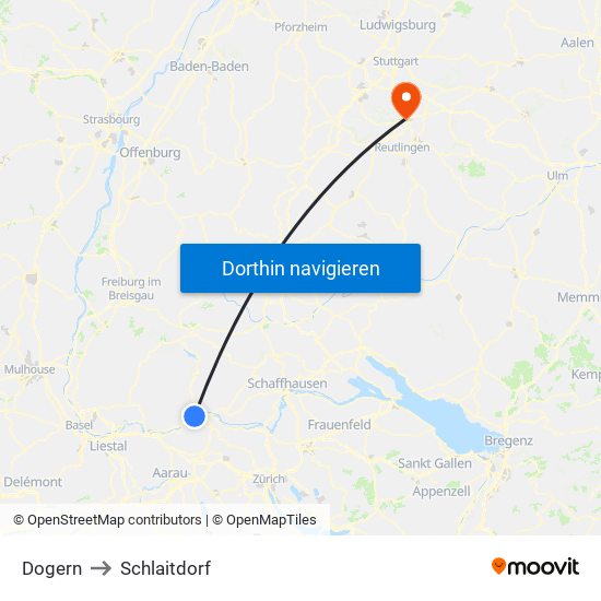 Dogern to Schlaitdorf map