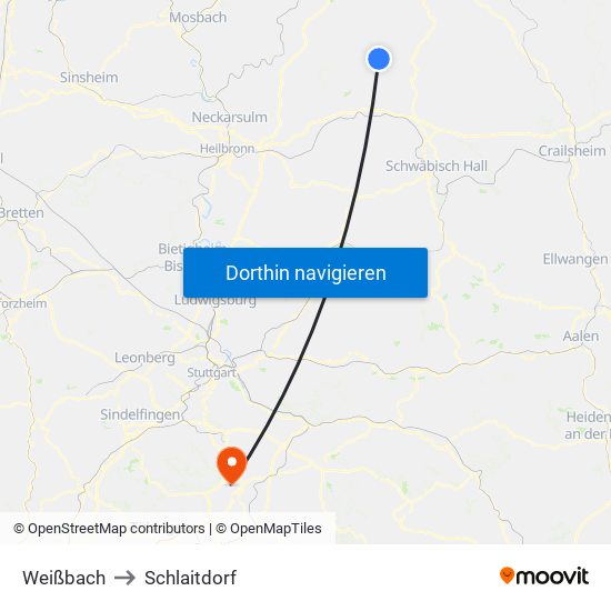 Weißbach to Schlaitdorf map