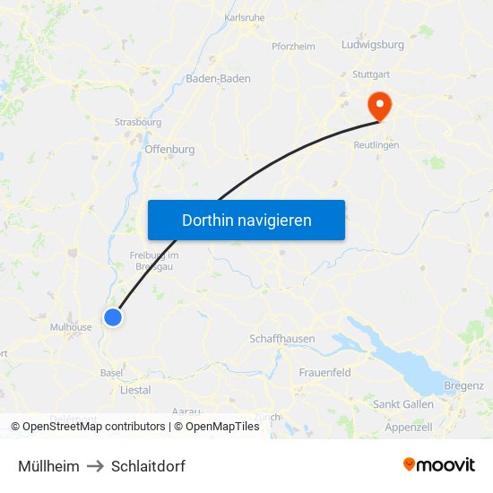 Müllheim to Schlaitdorf map