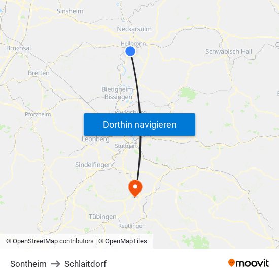 Sontheim to Schlaitdorf map
