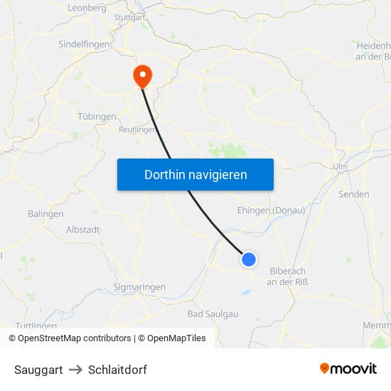 Sauggart to Schlaitdorf map
