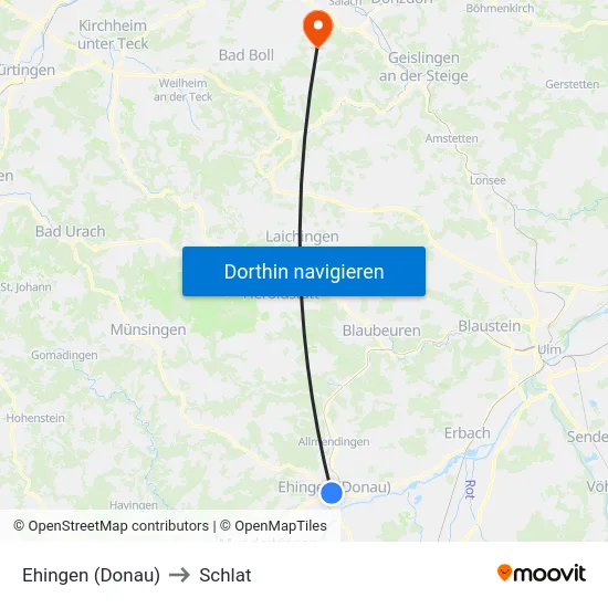 Ehingen (Donau) to Schlat map