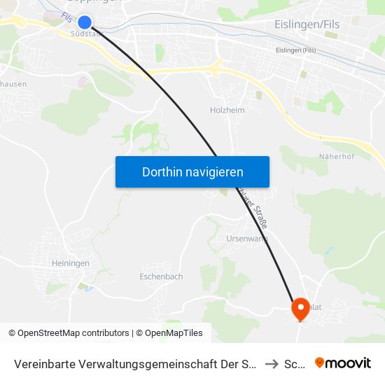 Vereinbarte Verwaltungsgemeinschaft Der Stadt Göppingen to Schlat map