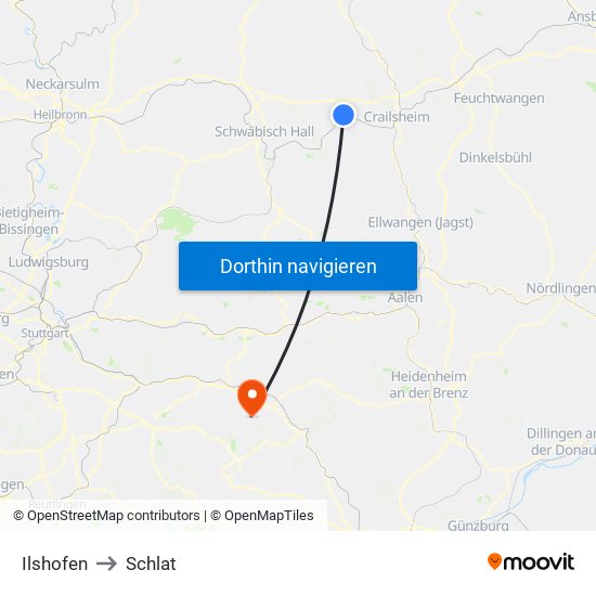 Ilshofen to Schlat map