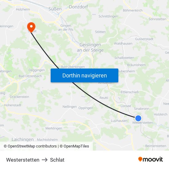 Westerstetten to Schlat map