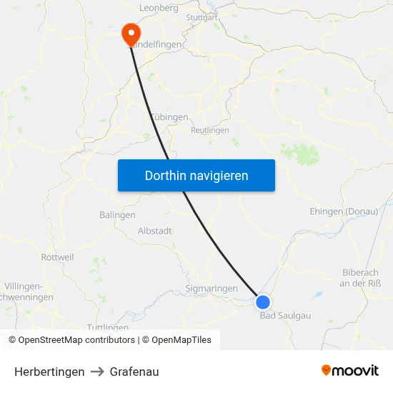 Herbertingen to Grafenau map