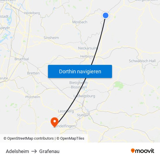 Adelsheim to Grafenau map